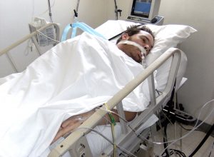 Dan in intensive care the day after his accident in Colombia