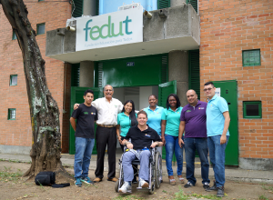 Dan Eley with partner charity's FEDUT team in Colombia